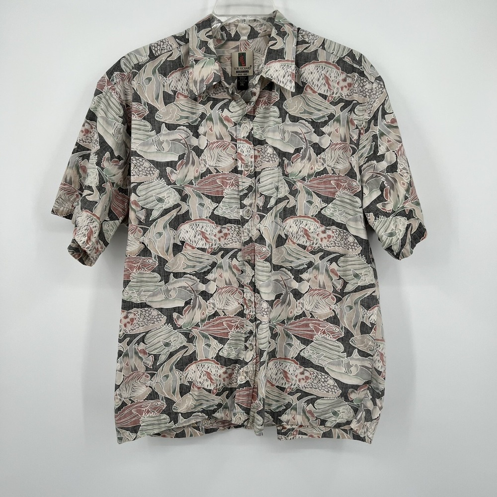 Tori Richard Mens Hawaiian Button Shirt Fish Ocean AOP Size XL Made in USA